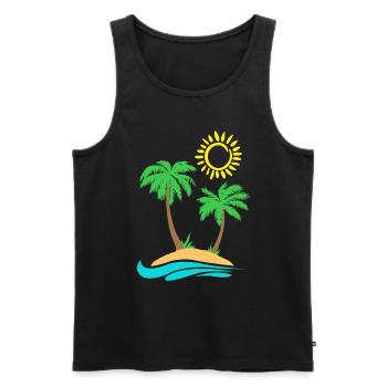 Small Island Gift Holiday Trip Palm Beach - Men's Premium Organic Tank Top - black - Front - Michal (187cm)