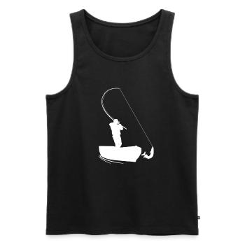 Angler drillt einen Hecht vom Boot weiß - Männer Premium Bio Tank Top - Schwarz - Vorne - Michal (187cm)