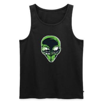 Alien Kopf mit großen Traurigen Augen in Grün - Männer Premium Bio Tank Top - Schwarz - Vorne - AI Model Male 178 light (178cm)