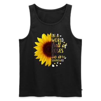 Dans un monde plein de roses, soyez un tournesol drôle - Débardeur bio Premium Homme - noir - Devant - AI Model Male 178 light (178cm)