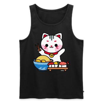 Le chat mange des sushis et des ramen adorent le Japon - Débardeur bio Premium Homme - noir - Devant - AI Model Male 178 light (178cm)