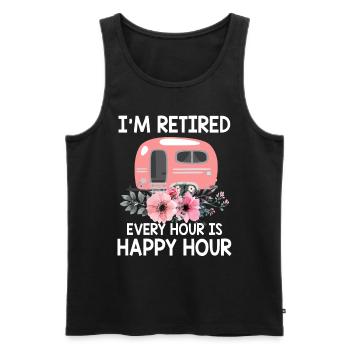 I'm Retired Every Hour Is Happy Hour Funny Camping - Männer Premium Bio Tank Top - Schwarz - Vorne - AI Model Male 178 light (178cm)