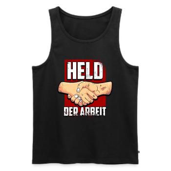DDR Held der Arbeit Geschenkidee - Männer Premium Bio Tank Top - Schwarz - Vorne - Michal (187cm)