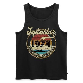 Septembre 1974 Toutes les pièces d'origine Vintage Sunset - Débardeur bio Premium Homme - noir - Devant - AI Model Male 178 light (178cm)