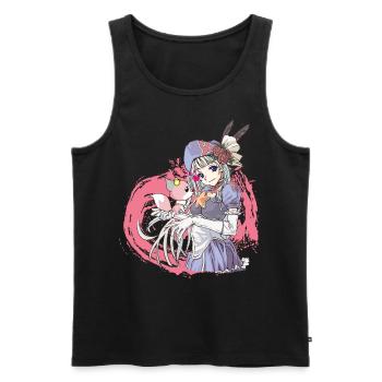 Fille manga avec chien - Débardeur bio Premium Homme - noir - Devant - AI Model Male 178 light (178cm)
