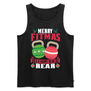 Joyeux Fitmas Nouveau T-shirt de Noël arrière - Débardeur bio Premium Homme - noir - Devant - AI Model Male 178 light (178cm)