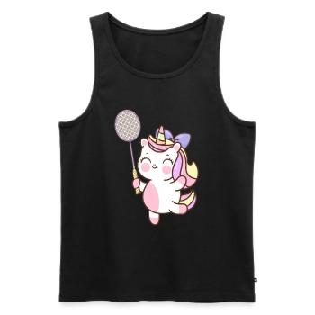 Badminton und Federball Spieler Einhorn - Männer Premium Bio Tank Top - Schwarz - Vorne - Michal (187cm)