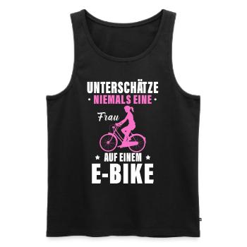 Unterschätze Niemals Eine Frau Auf Einem E Bike - Männer Premium Bio Tank Top - Schwarz - Vorne - AI Model Male 178 light (178cm)