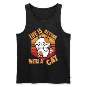 La vie de chat est meilleure avec un chat qui dit drôle - Débardeur bio Premium Homme - noir - Devant - AI Model Male 178 light (178cm)