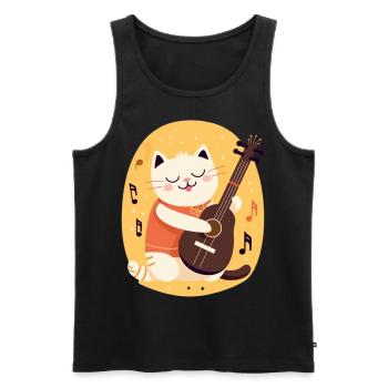 Süße Katze mit Gitarre - Männer Premium Bio Tank Top - Schwarz - Vorne - Michal (187cm)