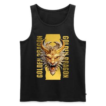 Drache Gold Fantasie Magie Mystik Kreatur Tier - Männer Premium Bio Tank Top - Schwarz - Vorne - Michal (187cm)