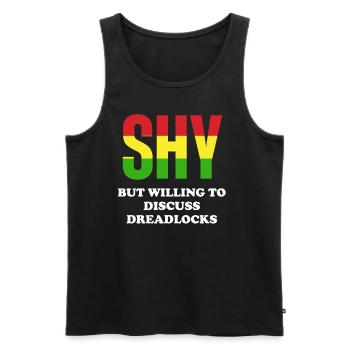 Timide mais prêt à parler de dreadlocks - Débardeur bio Premium Homme - noir - Devant - Michal (187cm)