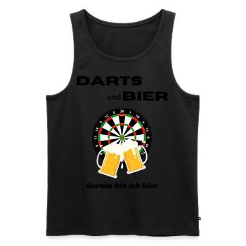 Darts und Bier darum bin ich hier! - Männer Premium Bio Tank Top - Schwarz - Vorne - Michal (187cm)