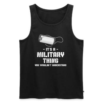 C’est une chose militaire que vous ne - Débardeur bio Premium Homme - noir - Devant - AI Model Male 178 light (178cm)
