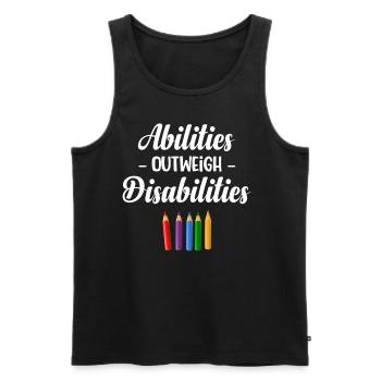 Les compétences l’emportent sur les handicaps - Débardeur bio Premium Homme - noir - Devant - AI Model Male 178 light (178cm)