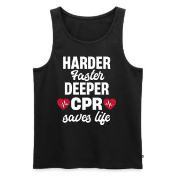 Harder, faster, deeper - Men's Premium Organic Tank Top - black - Front - AI Model Male 178 light (178cm)