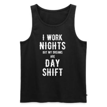 I work at night, but my dreams are - Men's Premium Organic Tank Top - black - Front - AI Model Male 178 light (178cm)