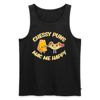 Cheesy Puns Mac Me Happy Cheddar Mozzarella Dairy - Männer Premium Bio Tank Top - Schwarz - Vorne - AI Model Male 178 light (178cm)