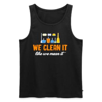 We clean it up as we mean it, funny - Men's Premium Organic Tank Top - black - Front - AI Model Male 178 light (178cm)