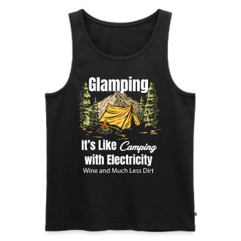 Le glamping, c’est comme camper avec l’électricité. Drôle de glamour - Débardeur bio Premium Homme - noir - Devant - AI Model Male 178 light (178cm)