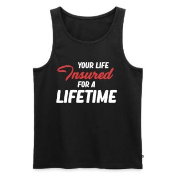 Your life is insured for life - Men's Premium Organic Tank Top - black - Front - AI Model Male 178 light (178cm)