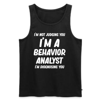 T Shirt for Bewä I don't judge you, I am - Men's Premium Organic Tank Top - black - Front - Michal (187cm)