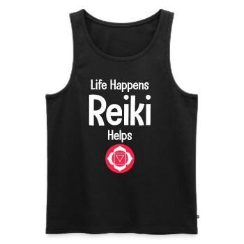 La vie se passe Le Reiki aide à la guérison des chakras. - Débardeur bio Premium Homme - noir - Devant - AI Model Male 178 light (178cm)