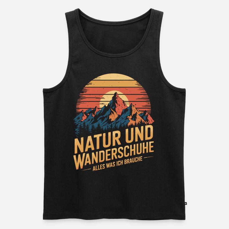 Wandern Wald Berge Wanderschuhe Spruch - Männer Premium Bio Tank Top - Schwarz