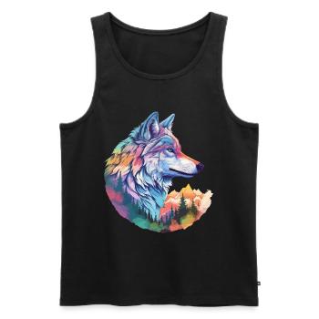 Wolf Wolf’s Head Nature Wilderness Forest Trees Art coloré - Débardeur bio Premium Homme - noir - Devant - Michal (187cm)