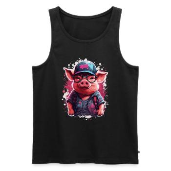 Culting de cochon mignon en casquette de baseball et lunettes de soleil - Débardeur bio Premium Homme - noir - Devant - Michal (187cm)