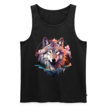 Loup tête de loup Nature nature sauvage aventure forêt Art - Débardeur bio Premium Homme - noir - Devant - Michal (187cm)
