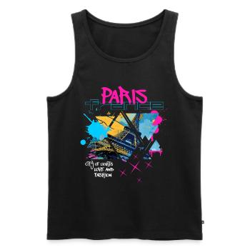 Paris, France, Ville, Skyline, Tour Eiffel, Graffiti - Débardeur bio Premium Homme - noir - Devant - Michal (187cm)