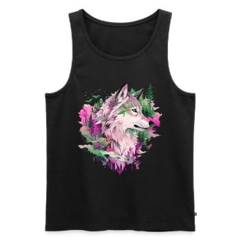 Wolf Wolf's Head Forest Nature Mountains Wilderness Colorful - Men's Premium Organic Tank Top - black - Front - AI Model Male 178 light (178cm)