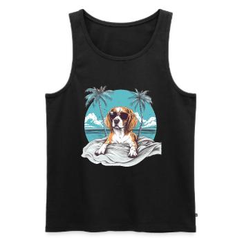 Beagle avec des lunettes de soleil sur la plage vintage - Débardeur bio Premium Homme - noir - Devant - AI Model Male 178 light (178cm)