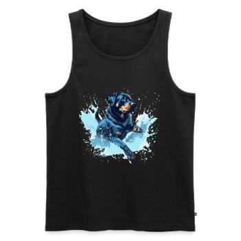 Rottweiler Dock-Diving into Water - Men's Premium Organic Tank Top - black - Front - AI Model Male 178 light (178cm)