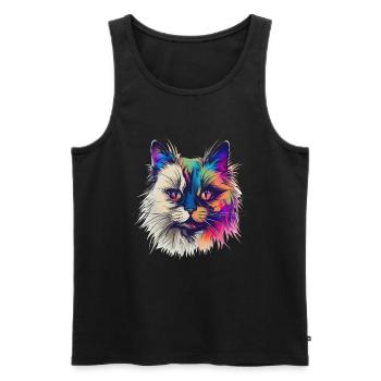 Chat Birman coloré - Débardeur bio Premium Homme - noir - Devant - AI Model Male 178 light (178cm)