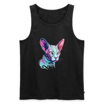 Chat Sphynx coloré - Débardeur bio Premium Homme - noir - Devant - AI Model Male 178 light (178cm)