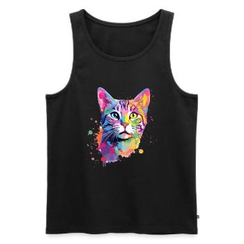 Chat américain coloré à poil court - Débardeur bio Premium Homme - noir - Devant - Michal (187cm)