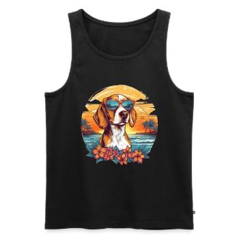 Bunter Beagle mit Sonnenbrille am Strand - Männer Premium Bio Tank Top - Schwarz - Vorne - AI Model Male 178 light (178cm)