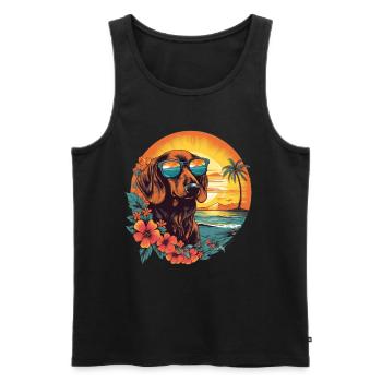 Bunter Dackel mit Sonnenbrille am Strand - Männer Premium Bio Tank Top - Schwarz - Vorne - AI Model Male 178 light (178cm)