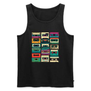 Cassette de musique rétro - Débardeur bio Premium Homme - noir - Devant - Michal (187cm)