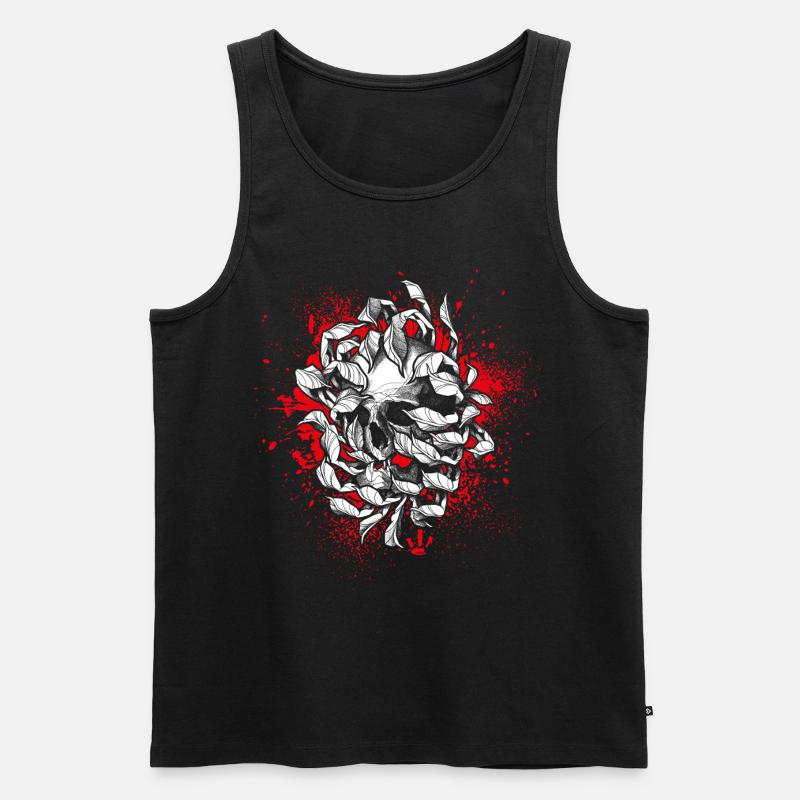 Schädel & Chrysantheme - Männer Premium Bio Tank Top - Schwarz