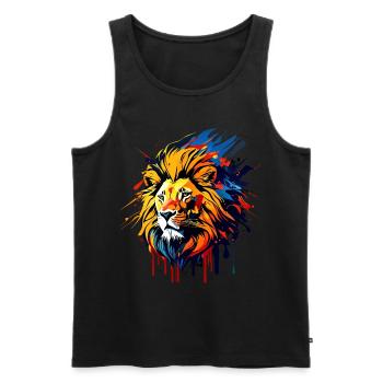 Tête de lion à crinière, colorée - Débardeur bio Premium Homme - noir - Devant - AI Model Male 178 light (178cm)