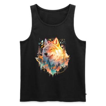 Wolf Wolf’s Head Nature Wilderness Forest Trees Art - Débardeur bio Premium Homme - noir - Devant - Michal (187cm)