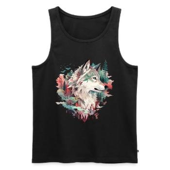 Wolf Wolf’s Head Nature Wilderness Adventure Art forestier - Débardeur bio Premium Homme - noir - Devant - AI Model Male 178 light (178cm)