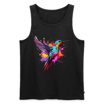 Colibri coloré, taches de peinture, éclaboussures de peinture - Débardeur bio Premium Homme - noir - Devant - Michal (187cm)