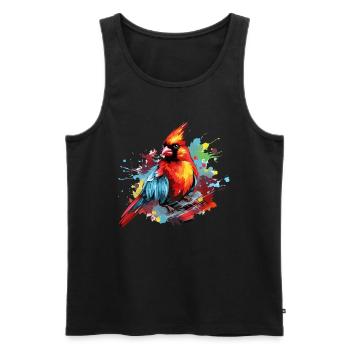 Colorful red cardinal paint splashes - Men's Premium Organic Tank Top - black - Front - AI Model Male 178 light (178cm)