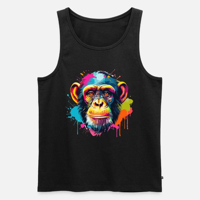 Bunter Schimpanse Farbkleckse Farbspritzer - Männer Premium Bio Tank Top - Schwarz