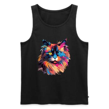 Éclaboussures colorées de peinture de chat birman - Débardeur bio Premium Homme - noir - Devant - Michal (187cm)