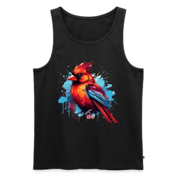 Colorful red cardinal paint splashes - Men's Premium Organic Tank Top - black - Front - AI Model Male 178 light (178cm)